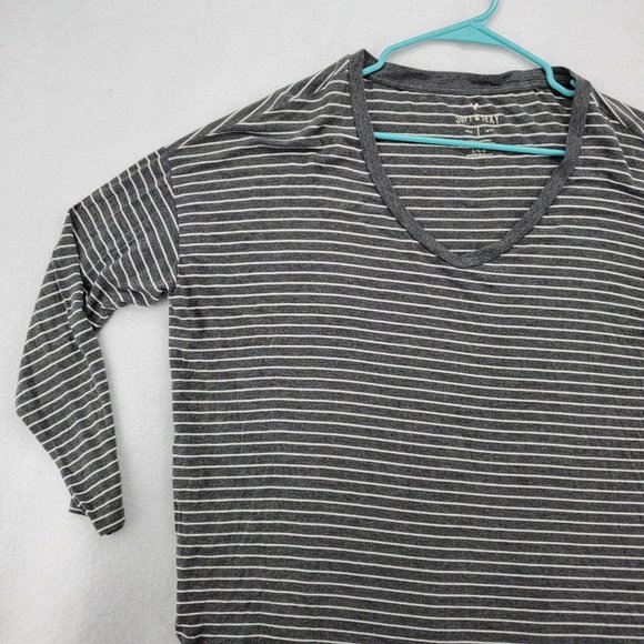 AMERICAN EAGLE Shirt Women's Long Sleeve V-Neck Striped Gray Large - Picture 5 of 12